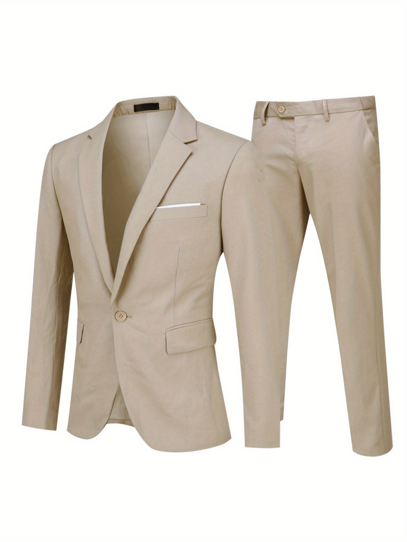 Men's Sleek Two-Piece Suit Set: One-Button Blazer & Dress Pants - Solid Color, Viscose/Polyester Blend, Non-Stretch Fabric, Perfect for Business Casual or Formal Occasions