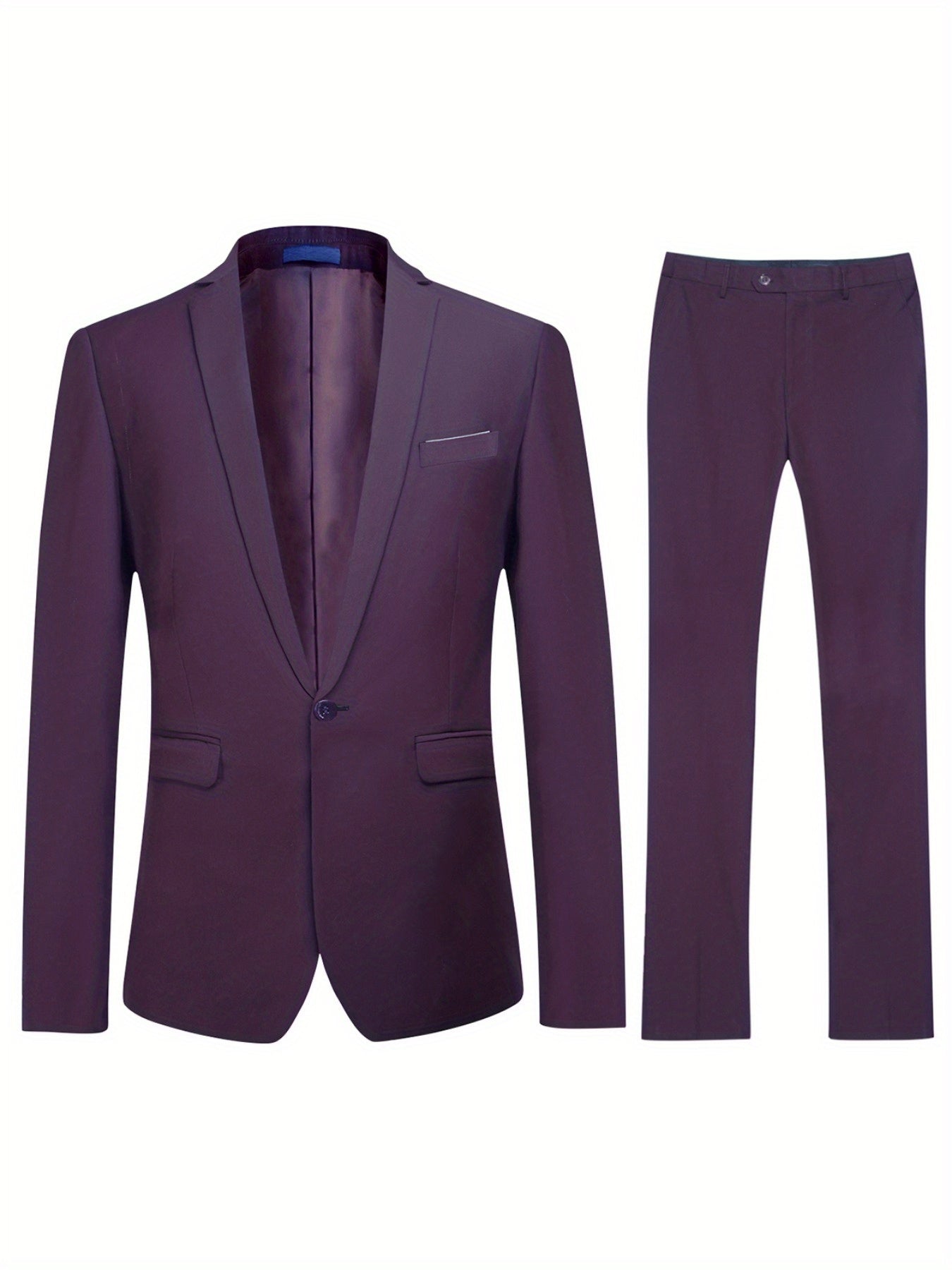 Men's Sleek Two-Piece Suit Set: One-Button Blazer & Dress Pants - Solid Color, Viscose/Polyester Blend, Non-Stretch Fabric, Perfect for Business Casual or Formal Occasions