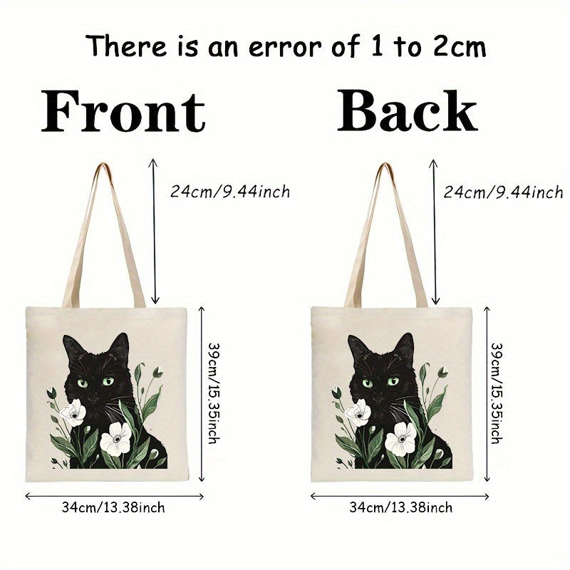 Tote Canvas Storage Bag, Black Cat Pattern, Double Sided Printing, Beautiful Shoulder Bag, Beach Bag, Reusable Large Shopping Bag - Christmas, Teacher, Mom Gift, ins, Simple Illustration Style