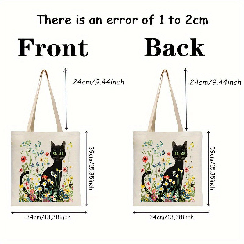 Tote Canvas Storage Bag, Black Cat Pattern, Double Sided Printing, Beautiful Shoulder Bag, Beach Bag, Reusable Large Shopping Bag - Christmas, Teacher, Mom Gift, ins, Simple Illustration Style