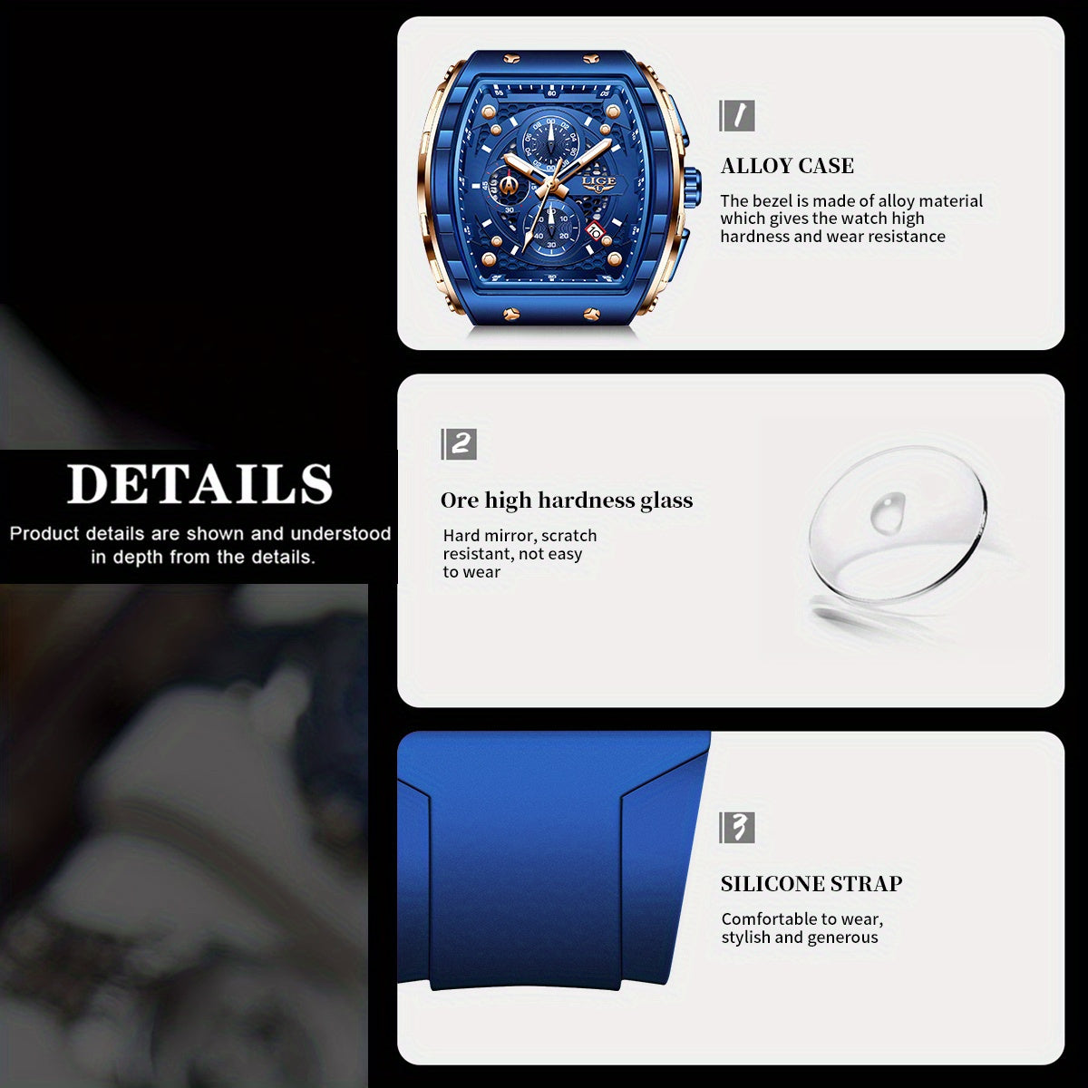 Stylish LIGE Women's Fashion Quartz Watch - Vibrant Blue Sports Timepiece with Practical Calendar, Stopwatch, and Luminous Display Features for Accurate Timekeeping