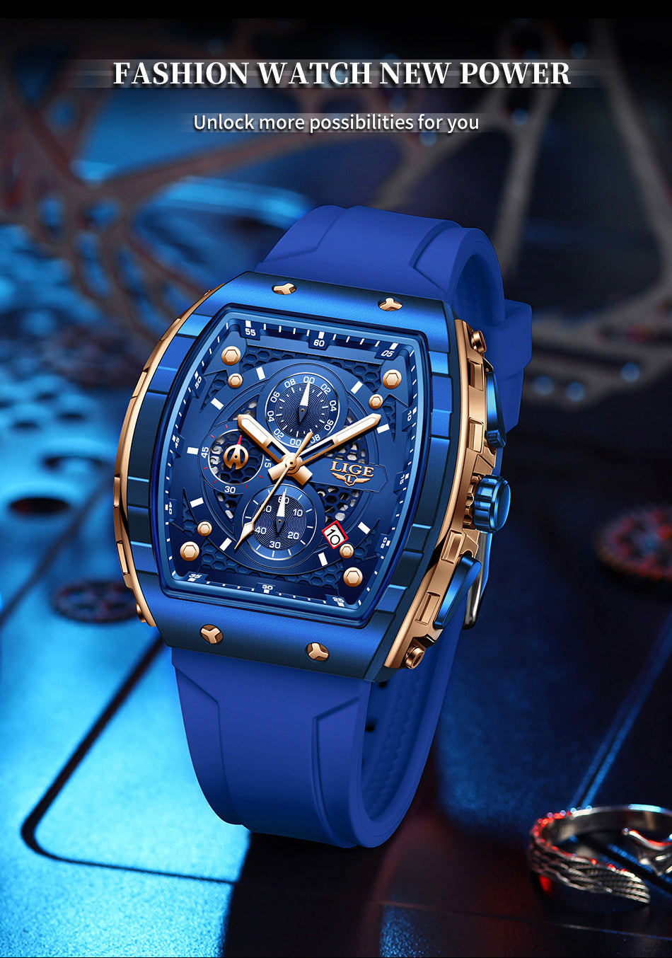 Stylish LIGE Women's Fashion Quartz Watch - Vibrant Blue Sports Timepiece with Practical Calendar, Stopwatch, and Luminous Display Features for Accurate Timekeeping