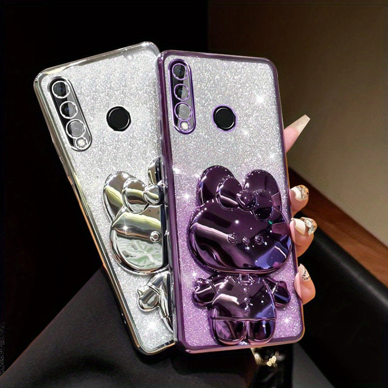 For Huawei P30Lite /P30 Pro /Y7(2019) /Y9 (2019) Wearing a bracelet Luxury Gradient Glitter Makeup Mirror Rabbit Folding Stand Soft Silicone Back Cover