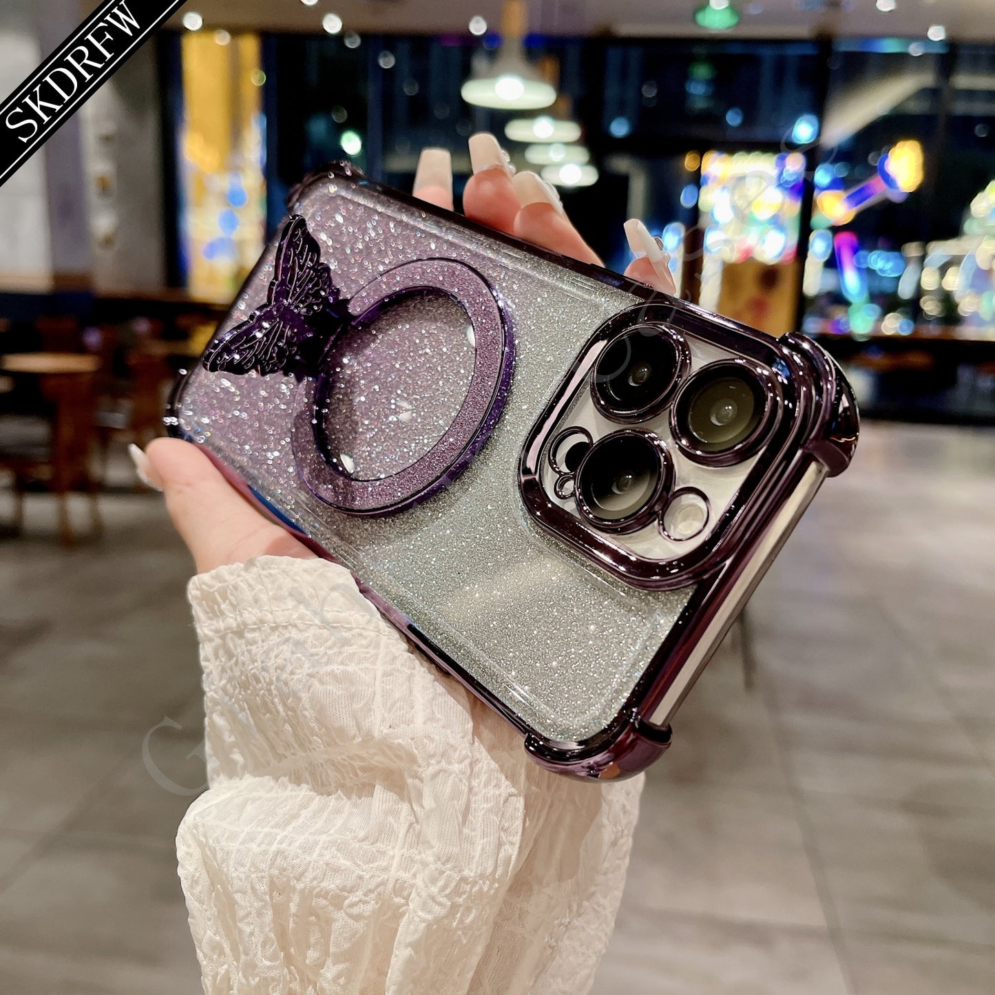 New Luxury Butterfly Glitter Bracket Super Strong Magnetic Ring with Lens Protection Film Transparent Electroplated Mobile Phone Case Suitable for Apple Mobile Phones for iPhone 16/16pro/16plus/16promax/15/15pro/15plus/15prom