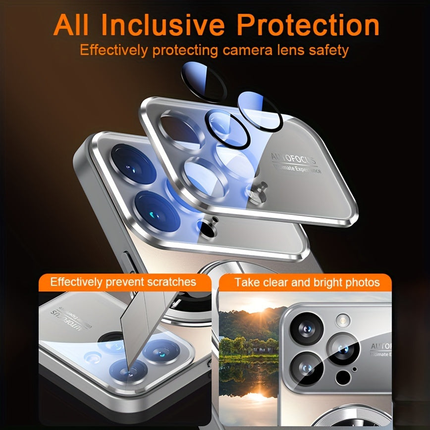 Luxury Glass Window MagSafe Compatible Case for iPhone 16/11/12/13/14/15 Pro Max 16Plus - Wireless Charging Ready, Shockproof PC Hard Cover (Drop Protection from 201.17 cm)