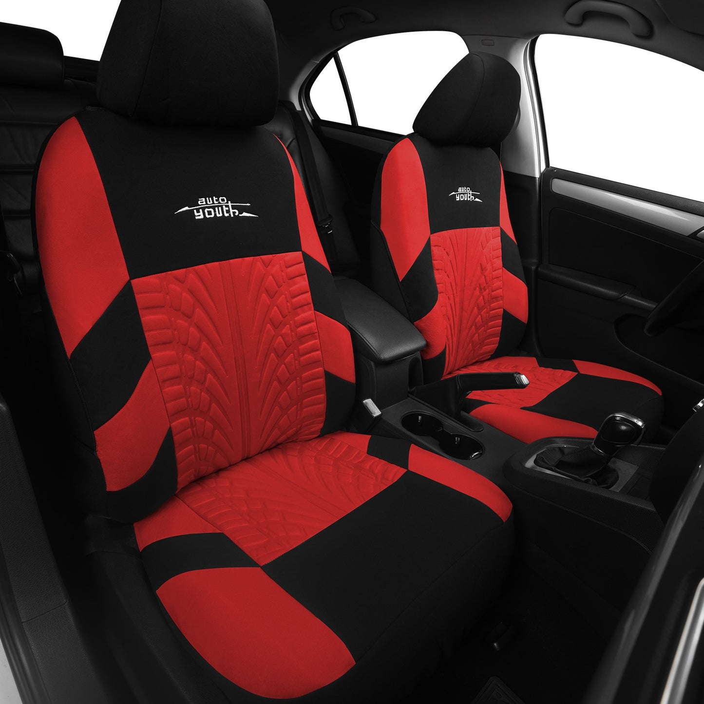 Red 3D Tyre Print Full Set Car Seat Covers - Premium Polyester, Airbag Compatible, Quick Setup, Universal Fit for Car, Truck, SUV - Durable, Waterproof, Easy to Clean, Breathable Interior Accessories