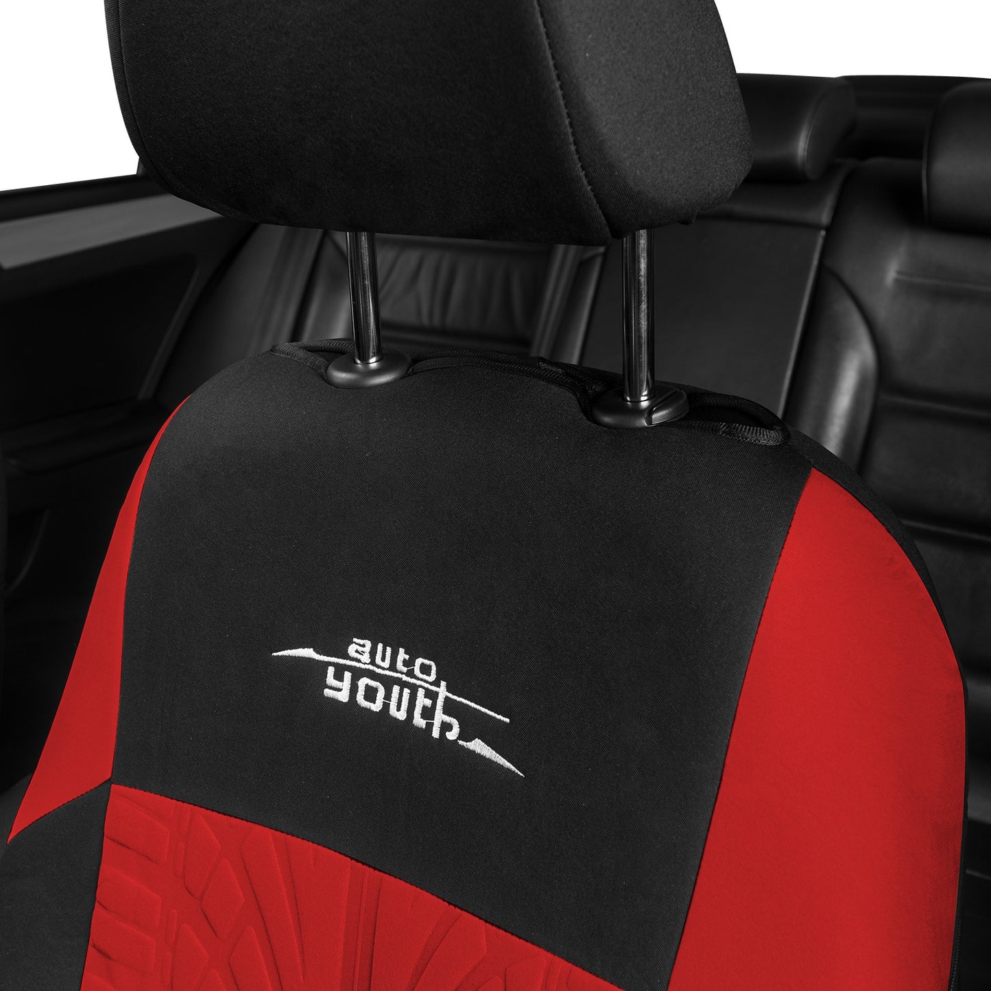 Red 3D Tyre Print Full Set Car Seat Covers - Premium Polyester, Airbag Compatible, Quick Setup, Universal Fit for Car, Truck, SUV - Durable, Waterproof, Easy to Clean, Breathable Interior Accessories