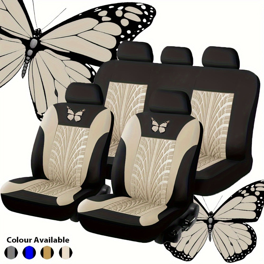 Butterfly Glamour Car Seat Cover Set - Premium Bronzing, 9-Piece Universal Fit for 5 Seats, Fashionable Design, Durable & Comfortable, Perfect Holiday Gift