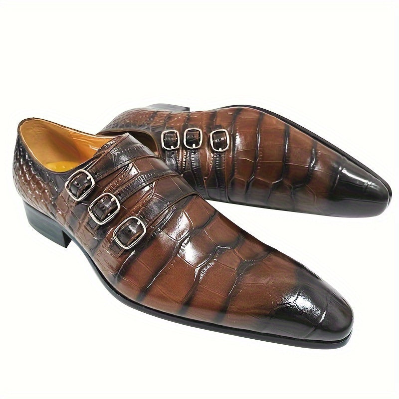 Men's Triple Monk Strap Slip On Loafers Formal Business Casual Comfortable Dress Shoes For Men