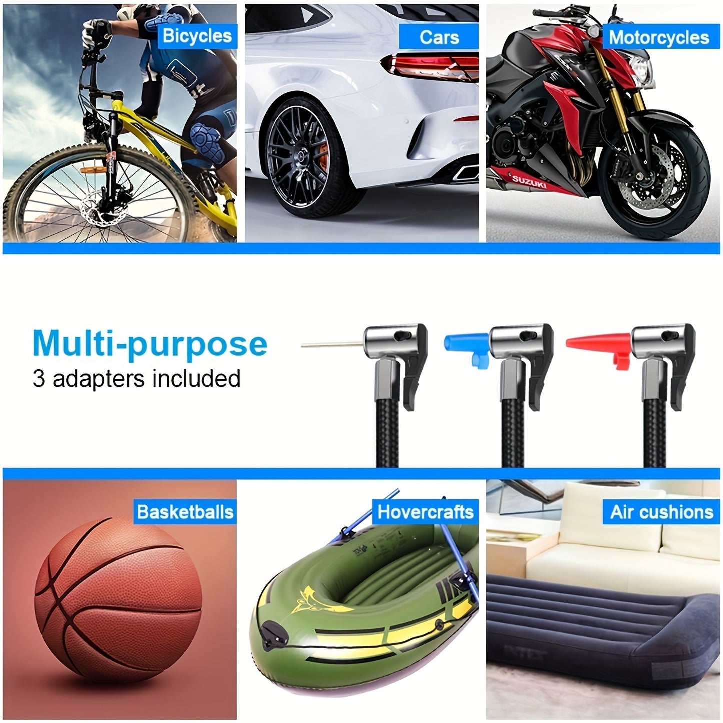 1 Pcs Tire Inflator Portable Air Compressor Car Air Pump with Digital Display, LED Light, Set of Nozzle Adaptors for Car, Motorcycle, Bicycle, Ball