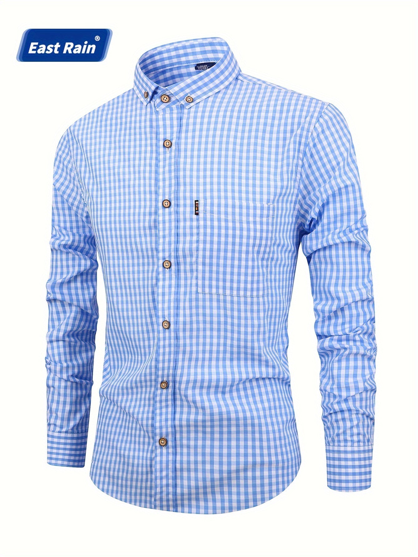 Men's 100% Cotton Checkered Print Shirt, Casual Lapel Button Down Long Sleeve Shirt For Spring Fall