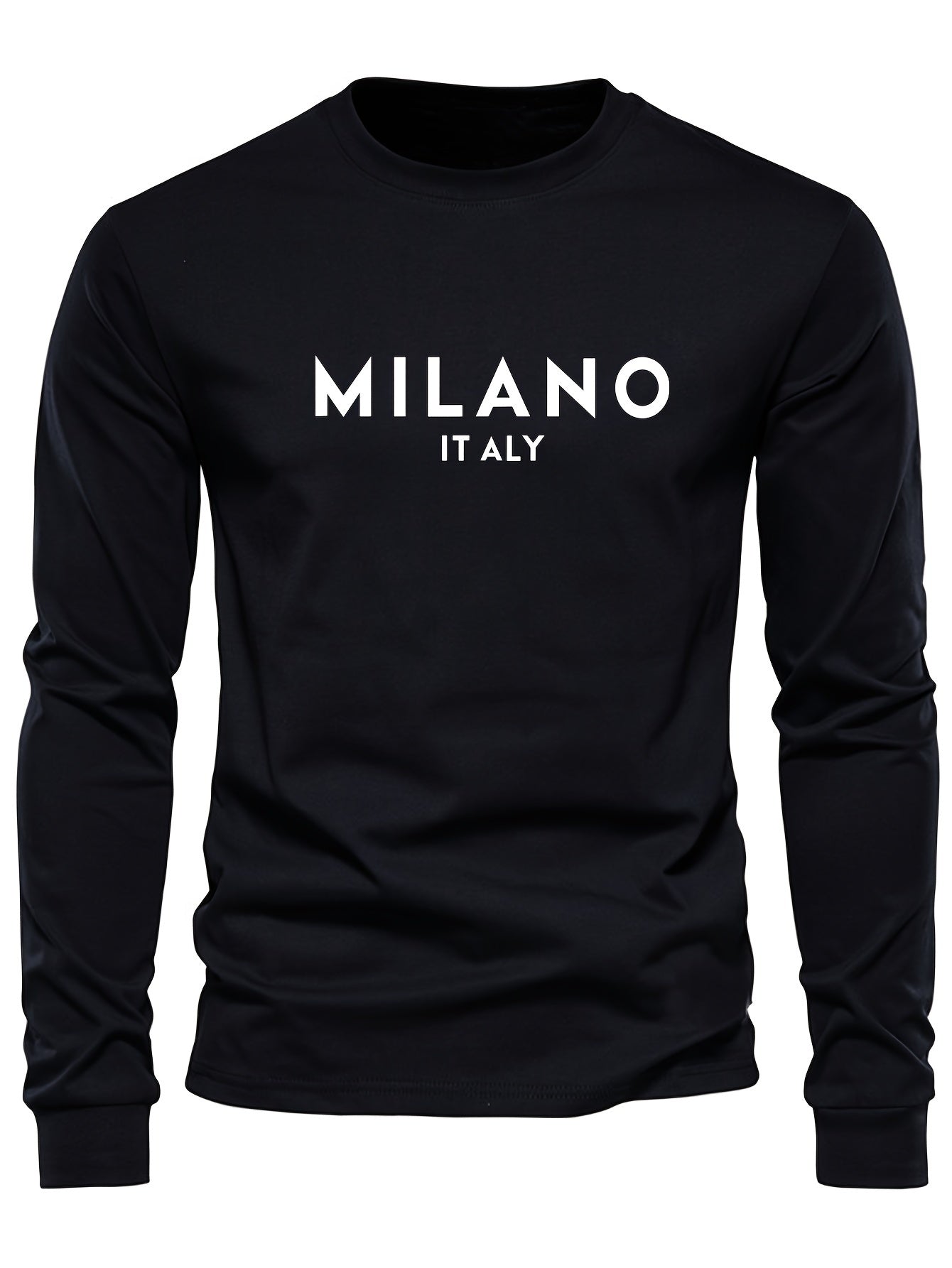 Milano Italy Graphic Print Long Sleeve T-Shirt - Polyester Blend, Crew Neck, Medium Stretch, Knit Sports Style Tee