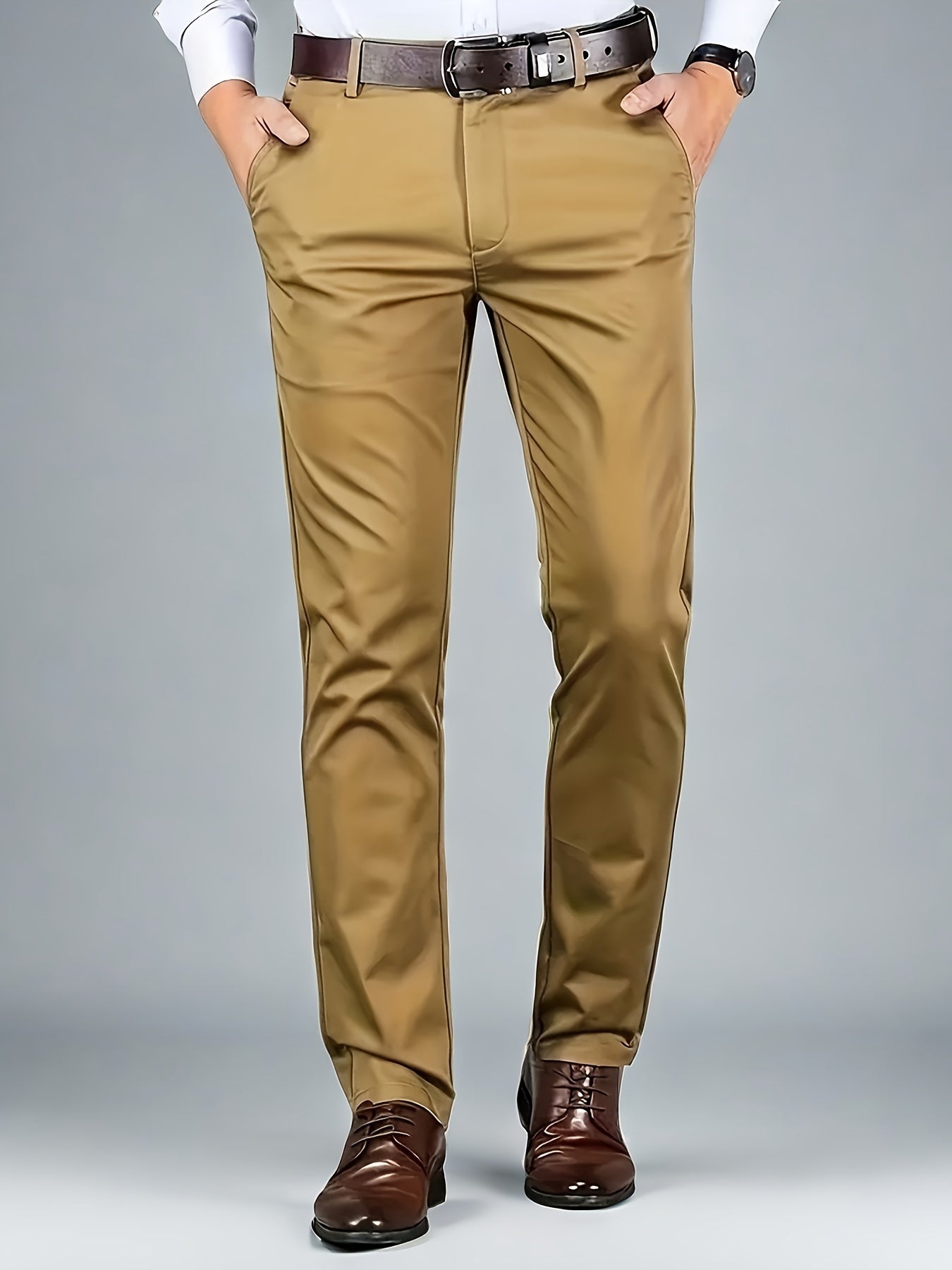 Solid Dress Pants For Men, Lightweight And Comfy Regular Fit And Cuffed Pants For All Seasons Business And Casual Wear