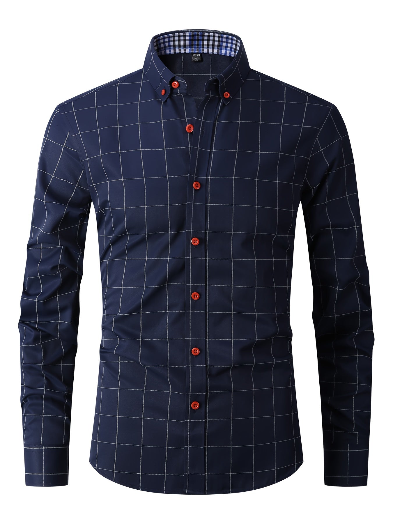 Plaid Design Men's Formal Long Sleeve Shirt, Men's Button Up Shirt For Business Formal Occasions, Gift For Men