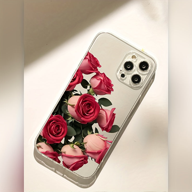 [Trending] Rose Transparent Full Protection Anti-fall Mobile Phone Case Suitable for Apple 15/14/13/12/11/7/8/7plus/8plus/XSMAX/XS/X/XR