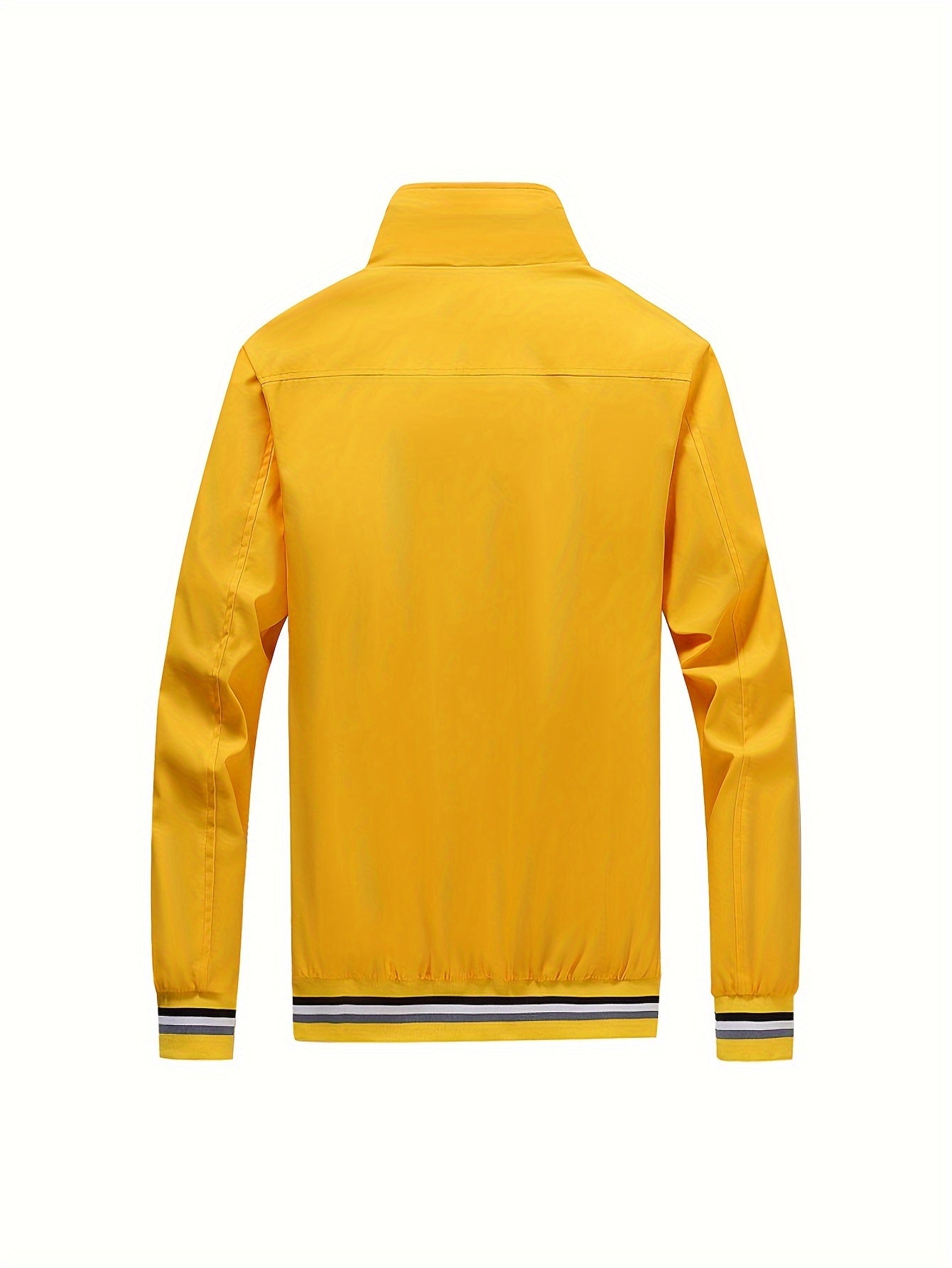 Stripe Edge Bomber Jacket, Men's Casual Stand Collar Zip Up Jacket For Running Outdoor