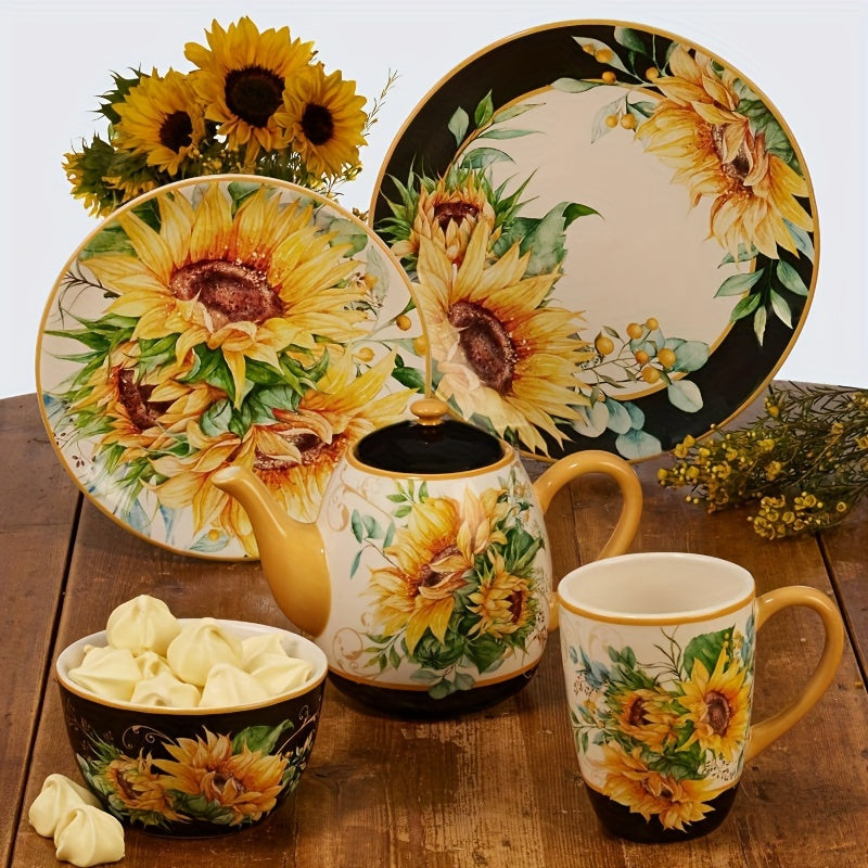 18oz 4pk Earthenware Sunflower Fields Mugs