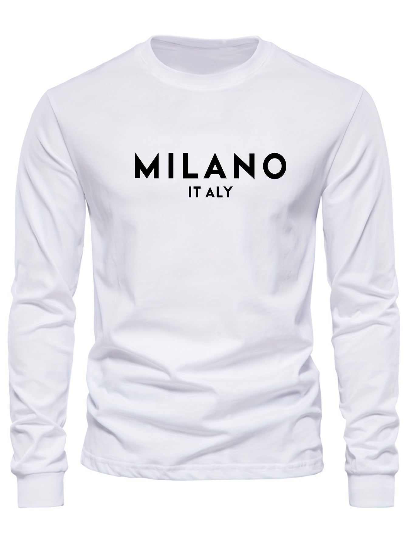 Milano Italy Graphic Print Long Sleeve T-Shirt - Polyester Blend, Crew Neck, Medium Stretch, Knit Sports Style Tee