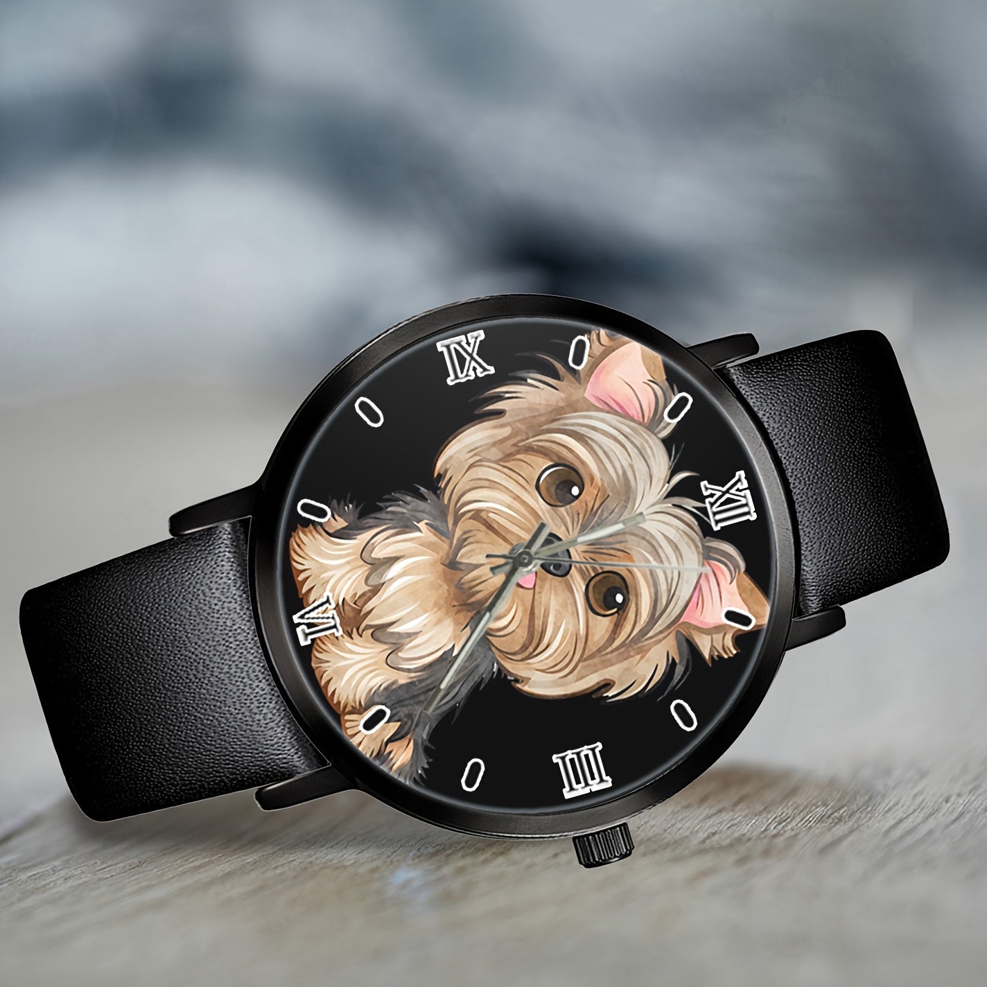 Stylish Quartz Analog Wristwatch with Cute Dog Design - Stainless Steel Case, Faux Leather Strap for Men & Women