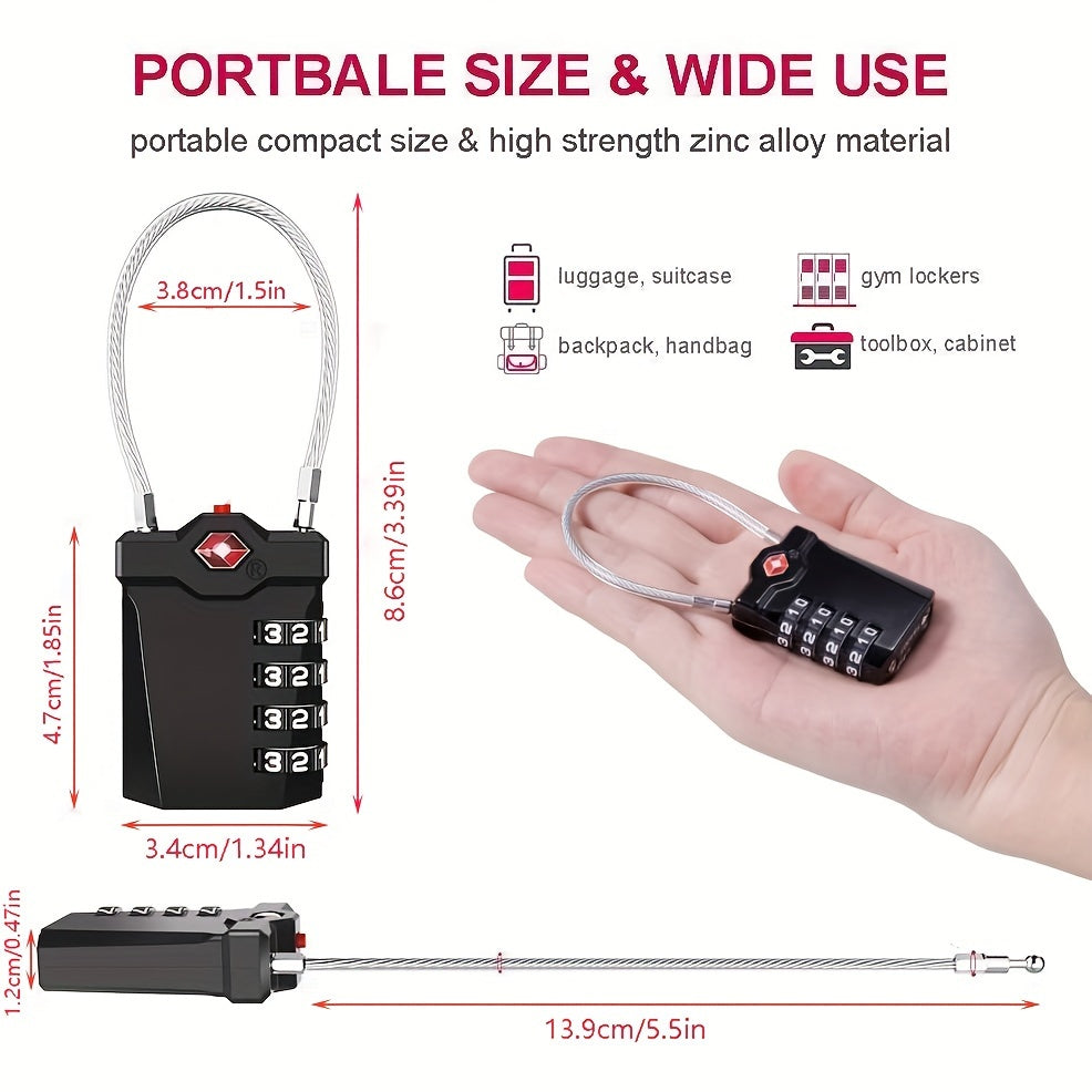 TSA Luggage Lock, 2 Pack, 4 Digit Combination Lock Security Padlock Travel Lock With 14cm Flexible Cable For Suitcases, Backpacks, School Or Gym Lockers And More.