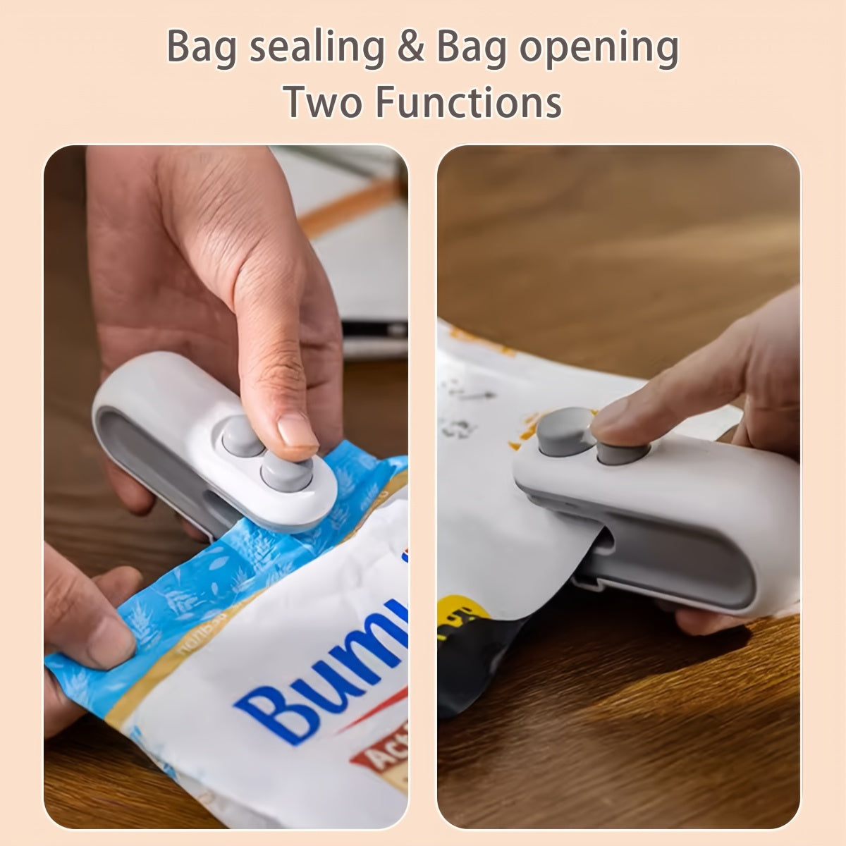 Mini SnacksBag Sealer, Rechargeable 2 in 1 Bag Heat Sealer with Cutter for Chip, Plastic Bag Re-sealer Keep Food Fresh, Small Sealing Machine with a Cutter Blade, Heat Vacuum Sealer, USB Rechargeable Sealer.