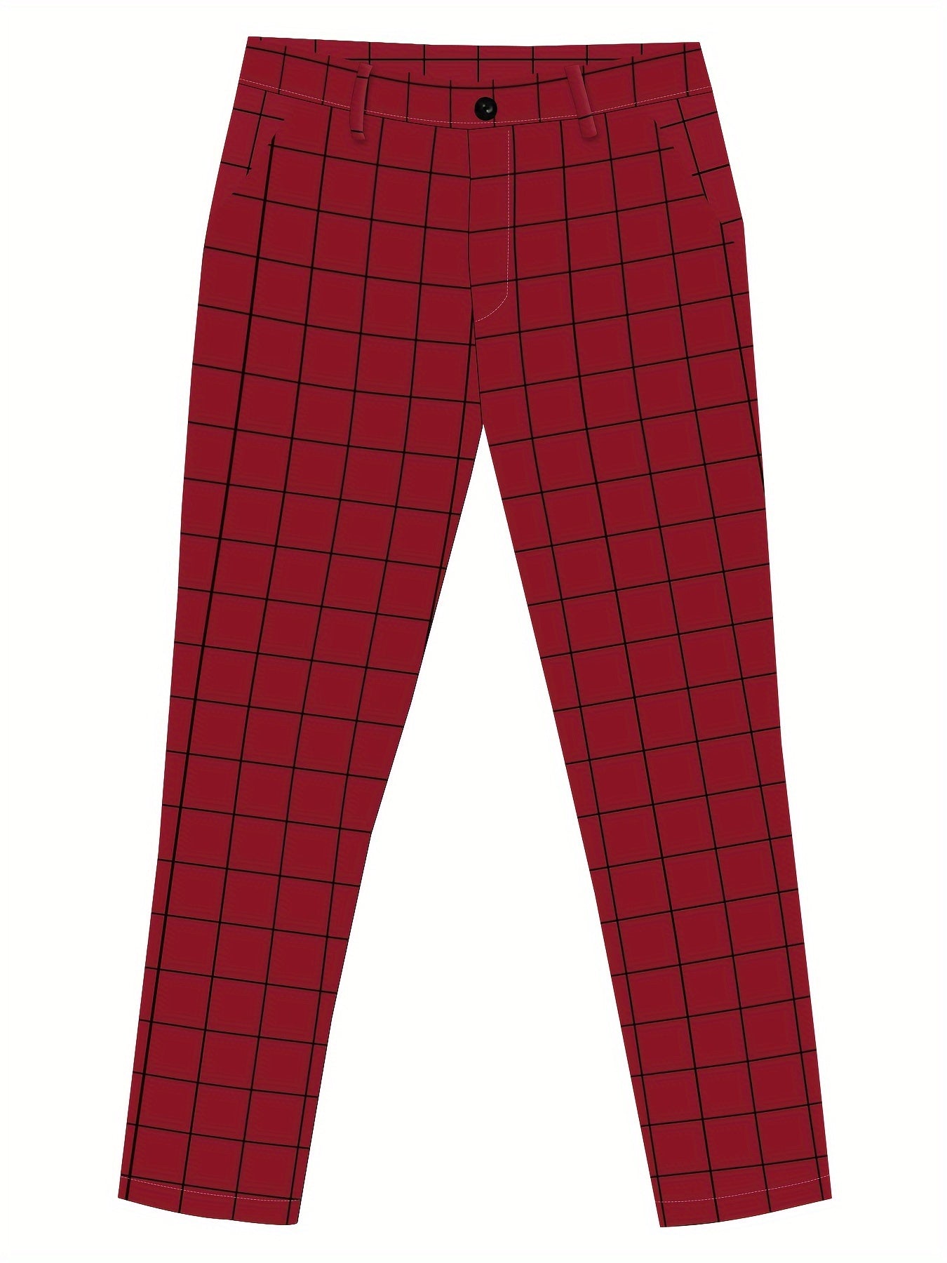 Contrast Color Plaid Pattern Mid Stretch Slim Fit And Cuffed Classic Pants For Men, Casual Trousers For Business And Formal Party Wear