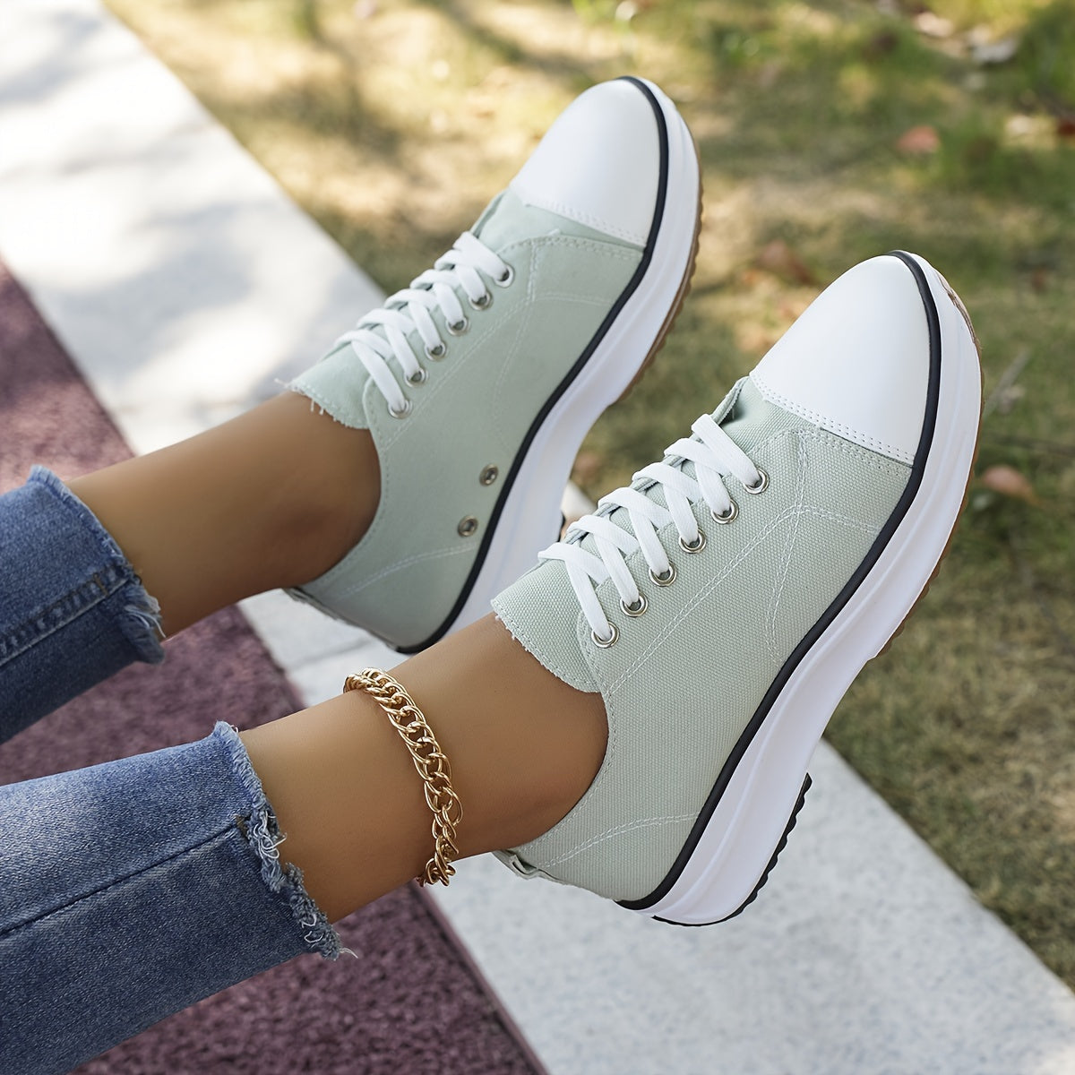 Women's Fashion Sneakers Casual Lace-Up Canvas Shoes with Rubber Sole - Non-Slip Plain Toe Low Top All-Season Sports Footwear with Fabric Inner and Insole