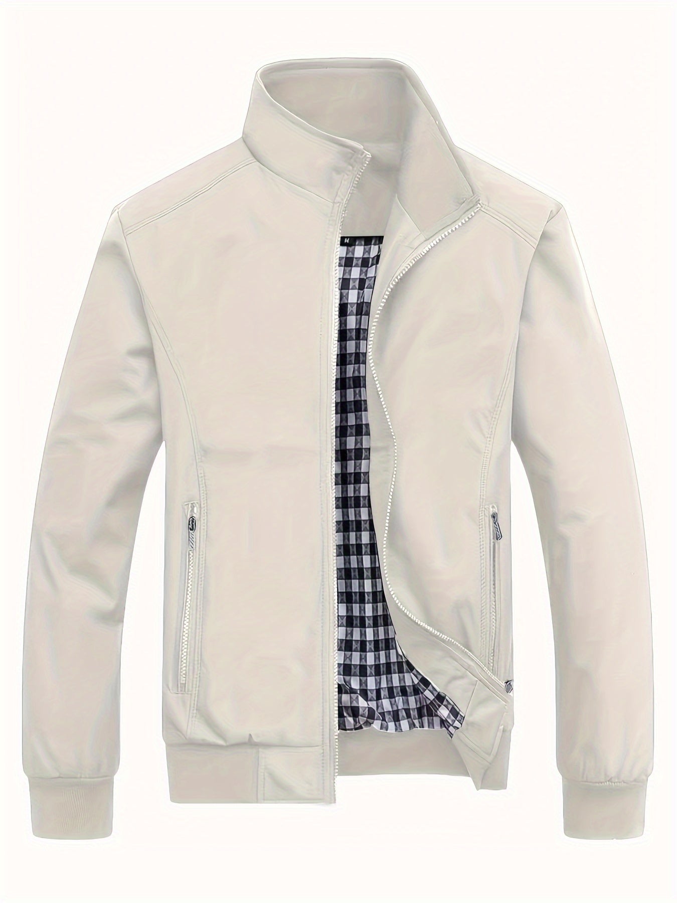 Solid Stand Collar Jacket For Men, Fashion Casual Zip-up Jacket For Spring Fall