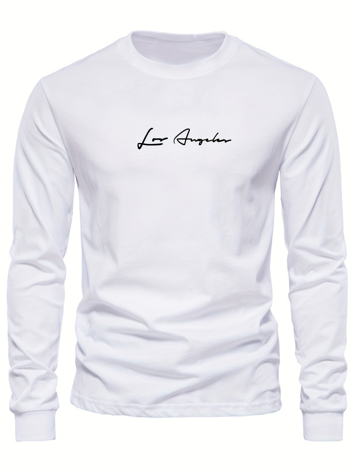 Los Angeles Script Print Casual Sports Long Sleeve T-Shirt, Polyester Blend (95% Polyester, 5% Spandex), Crew Neck, Medium Stretch Knit, Regular Fit - L'Heurystic Collection