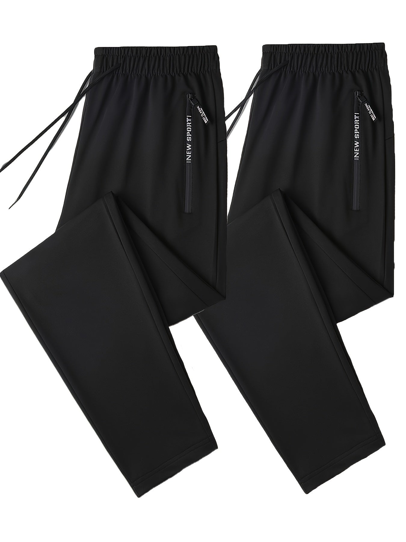 Men's 2-pack Set Of Solid Regular Fit And Cuffed Sweatpants With Letter Print Zippered Pockets And Drawstring, Athletic Joggers For All Seasons Fitness And Gym Wear