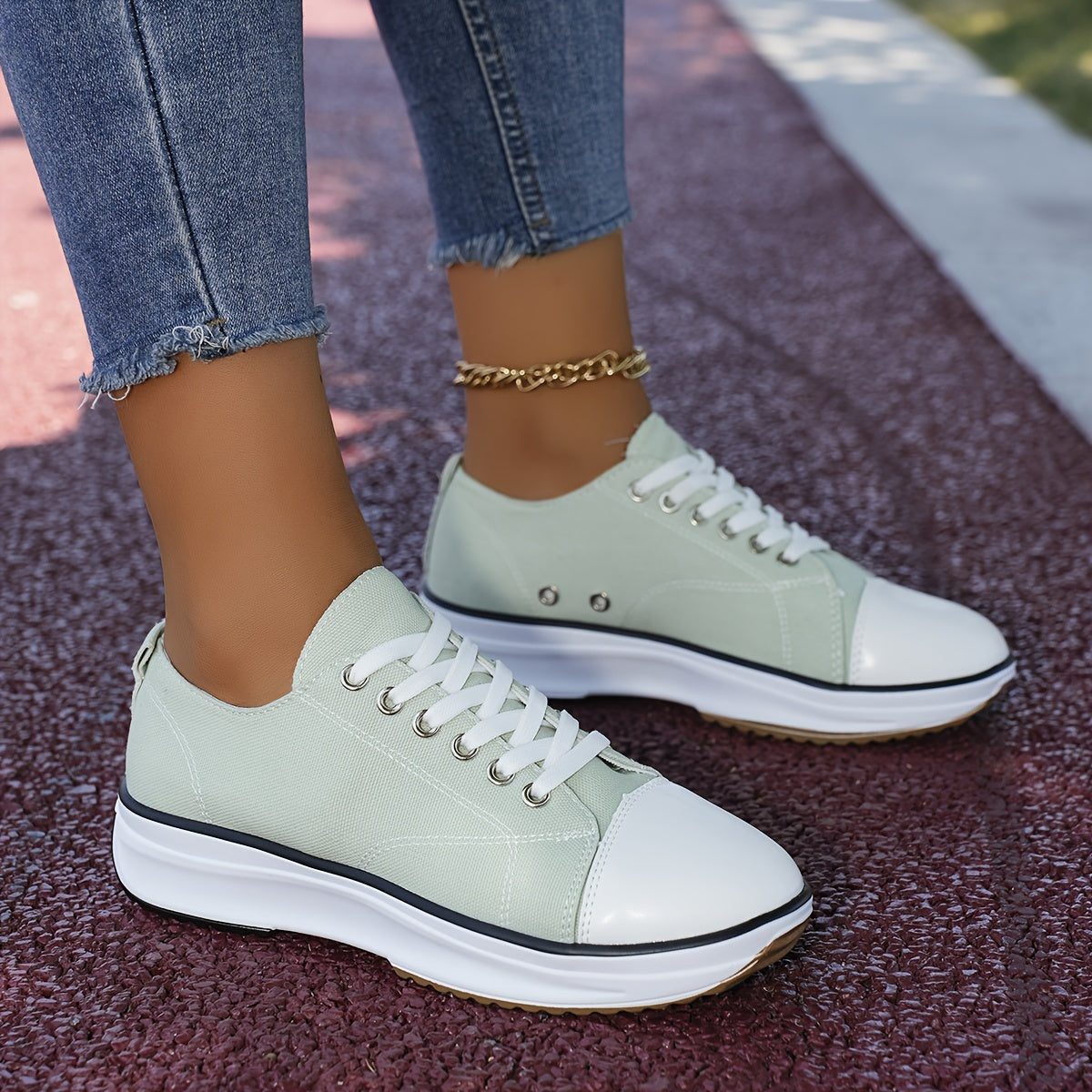 Women's Fashion Sneakers Casual Lace-Up Canvas Shoes with Rubber Sole - Non-Slip Plain Toe Low Top All-Season Sports Footwear with Fabric Inner and Insole