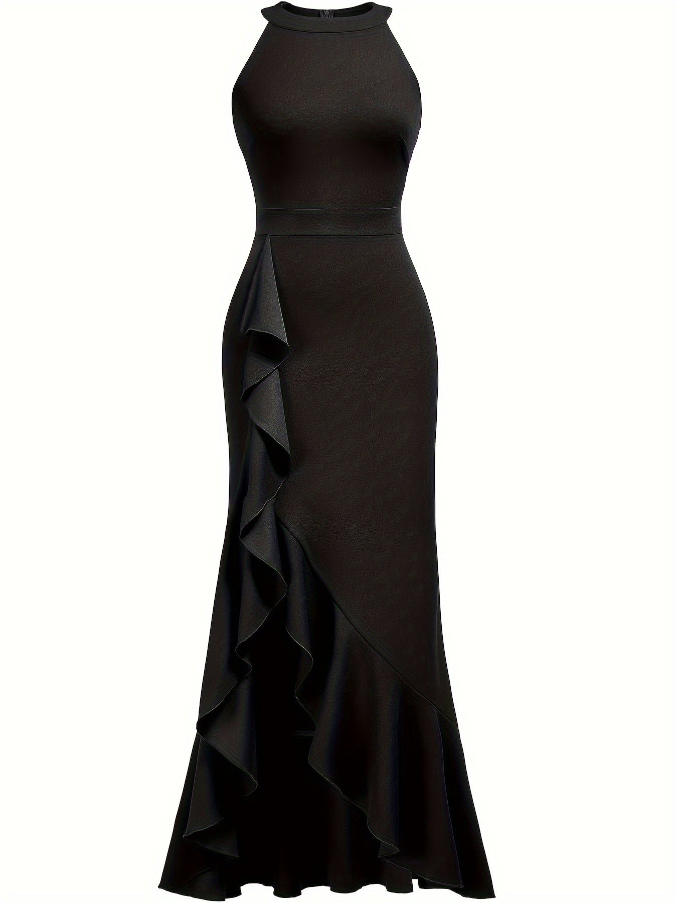 Women's Polyester And Spandex Blend Elegant Dress With V-Neck, Machine Washable, Suitable For All Seasons