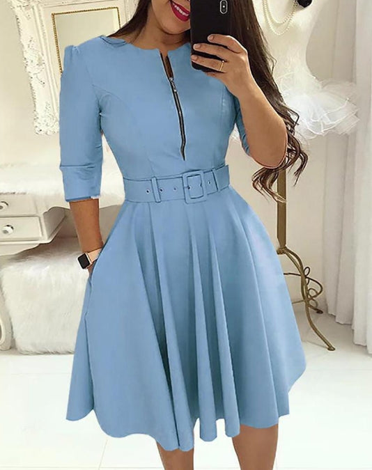 Bodycon Dress Woman Streetwear 2023 Autumn and Winter Elegant Zippered Medium  with Waistband Long Sleeved Printed Dresses Y2k