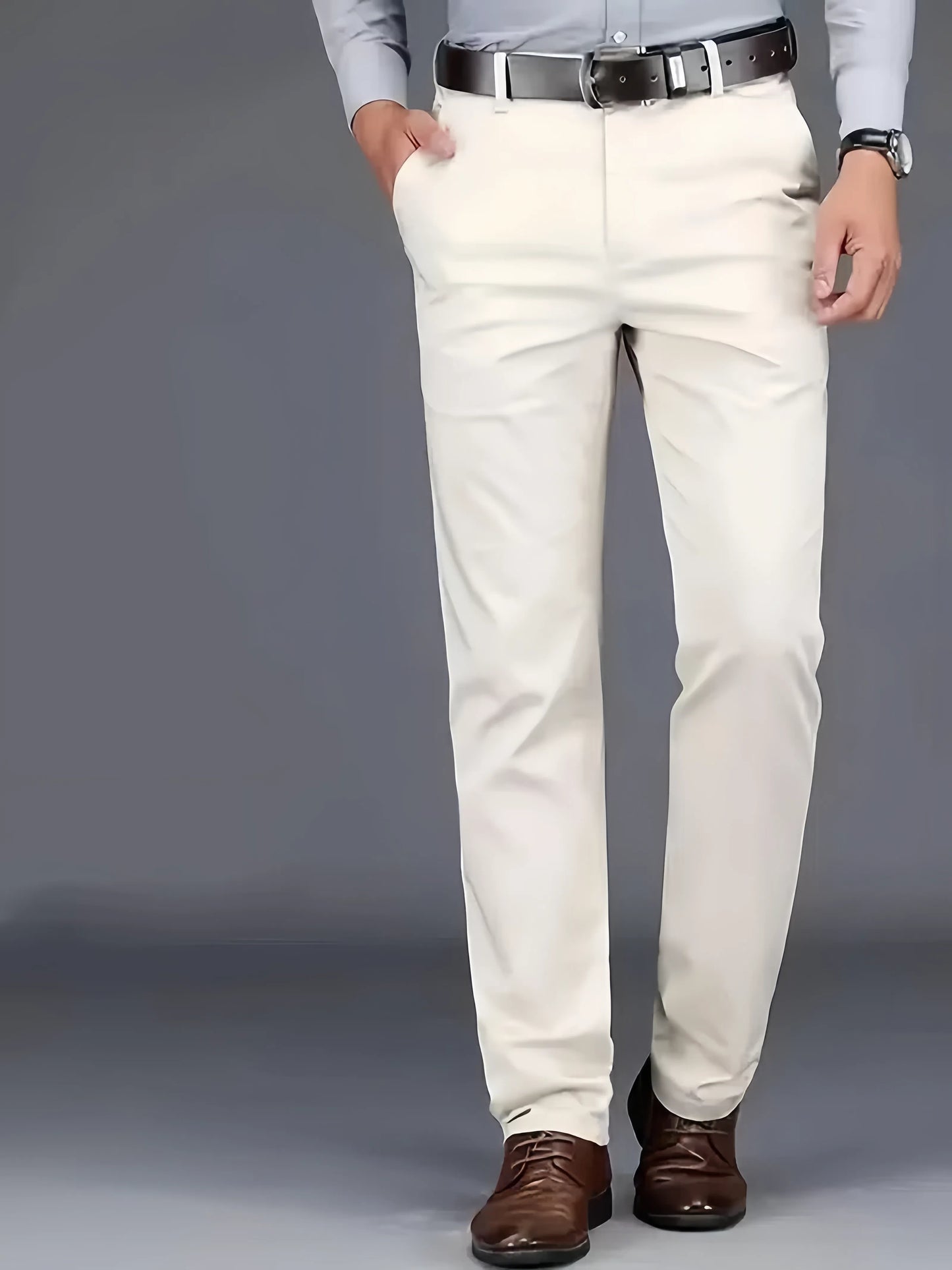 Solid Dress Pants For Men, Lightweight And Comfy Regular Fit And Cuffed Pants For All Seasons Business And Casual Wear