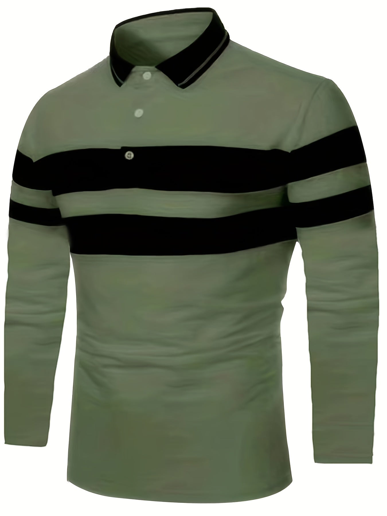 Casual Men's All-match Color Block Long Sleeve Lapel Golf Shirt, Spring Fall Sports