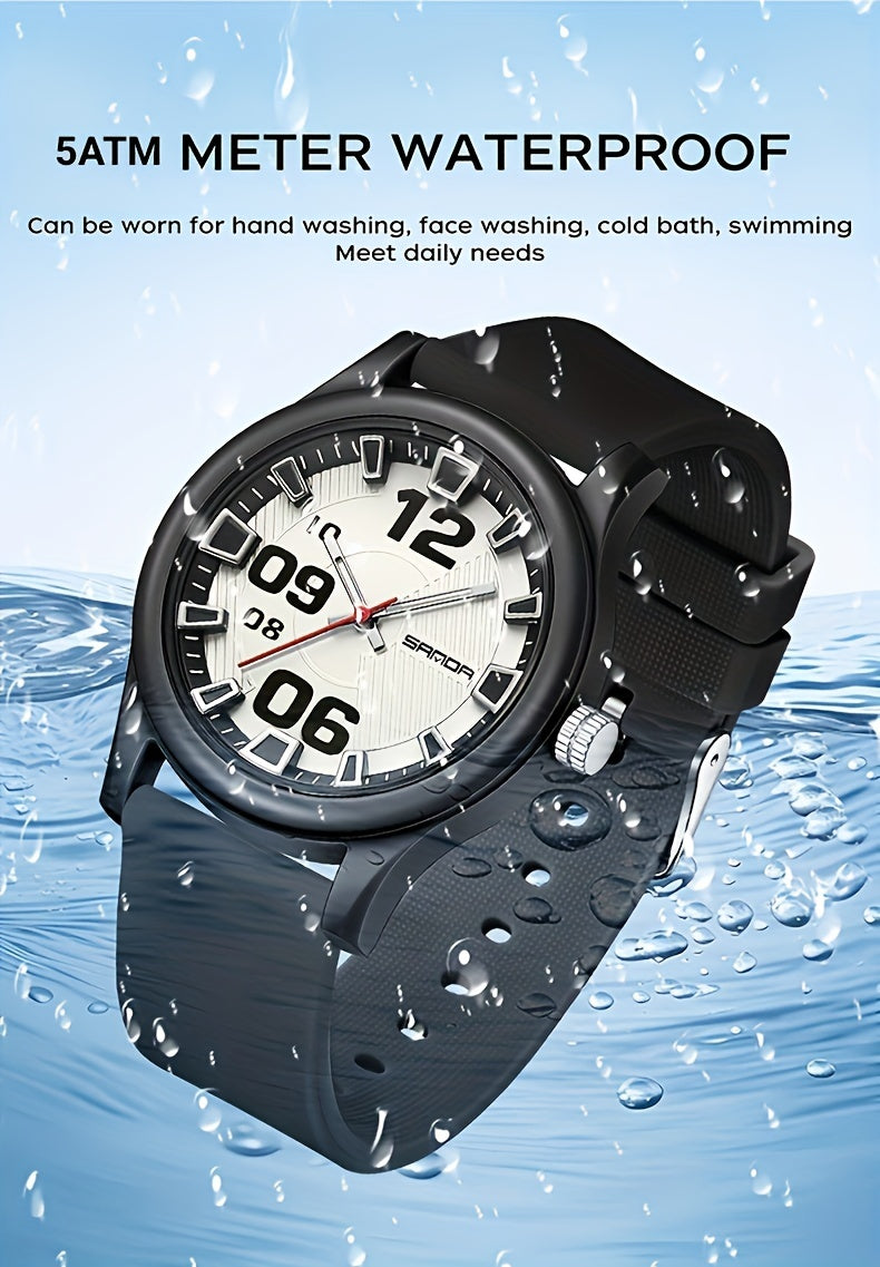 SANDA Casual Quartz Watch for Boys - Waterproof, Lightweight with Silicone Strap, Fashionable Street Style, Includes Gift Box