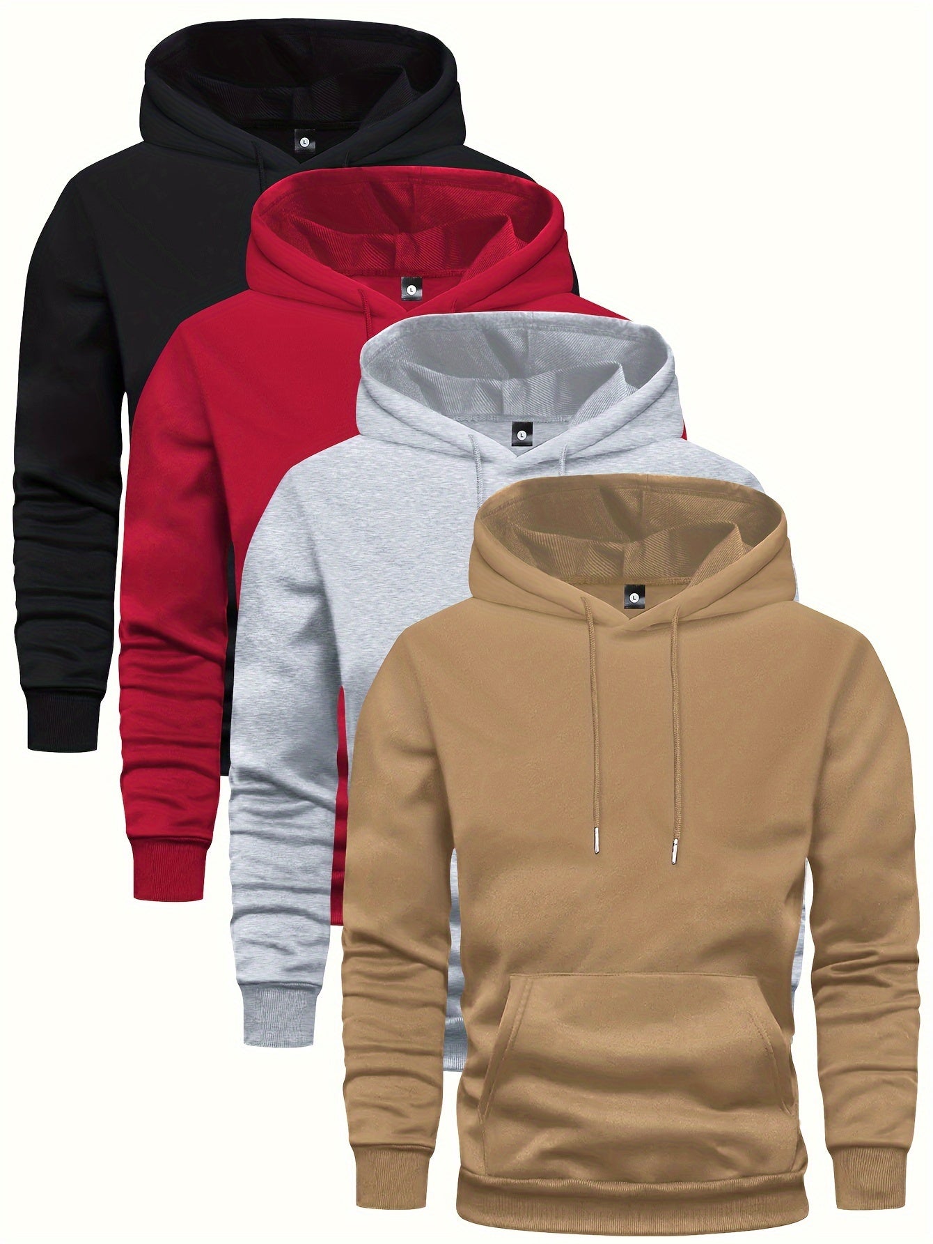 4 Pcs Men's Solid Hoodie With Kangaroo Pocket, Casual Long Sleeve Hooded Sweatshirt For Outdoor