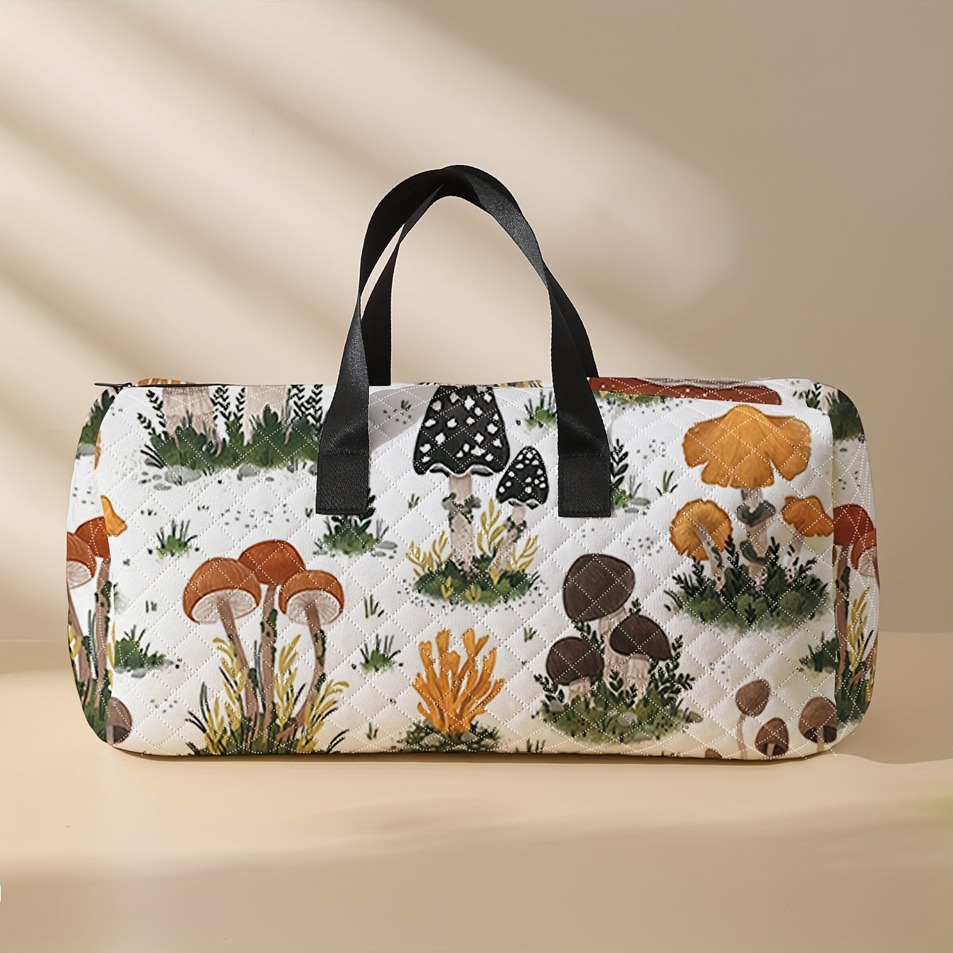 1pc Large Capacity Travel Handbag, Mushroom Pattern Print Fashionable Crossbody Bag, Handbag With Shoe Compartment, Portable Overnight Luggage Bag, Suitable For Gym, Yoga