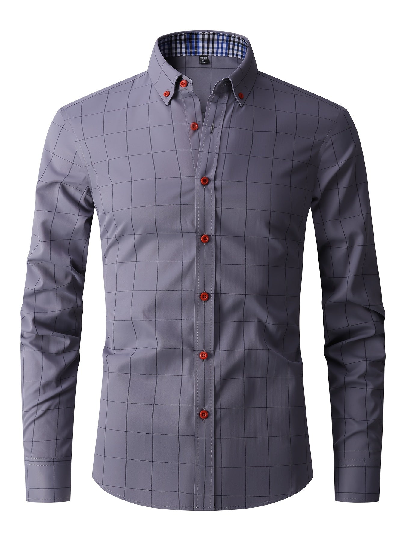 Plaid Design Men's Formal Long Sleeve Shirt, Men's Button Up Shirt For Business Formal Occasions, Gift For Men