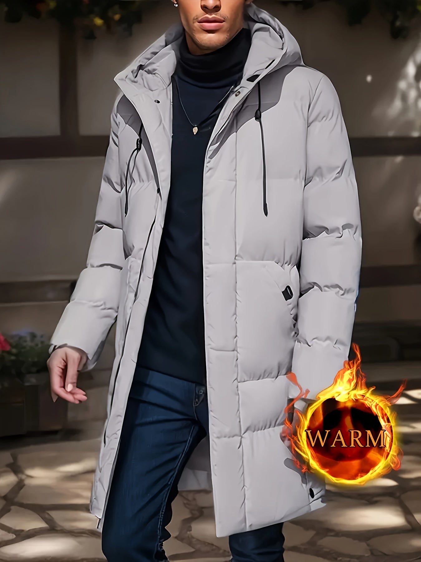 Men's Solid Color Down Alternative Jacket, Comfy Warm Trendy Winter Cold-proof Outwear As Gift