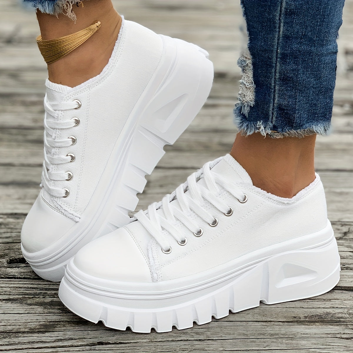 Women's Platform Sneakers, Casual Lace-up Fashion Canvas Shoes, All-Match Low Top Sports Shoes