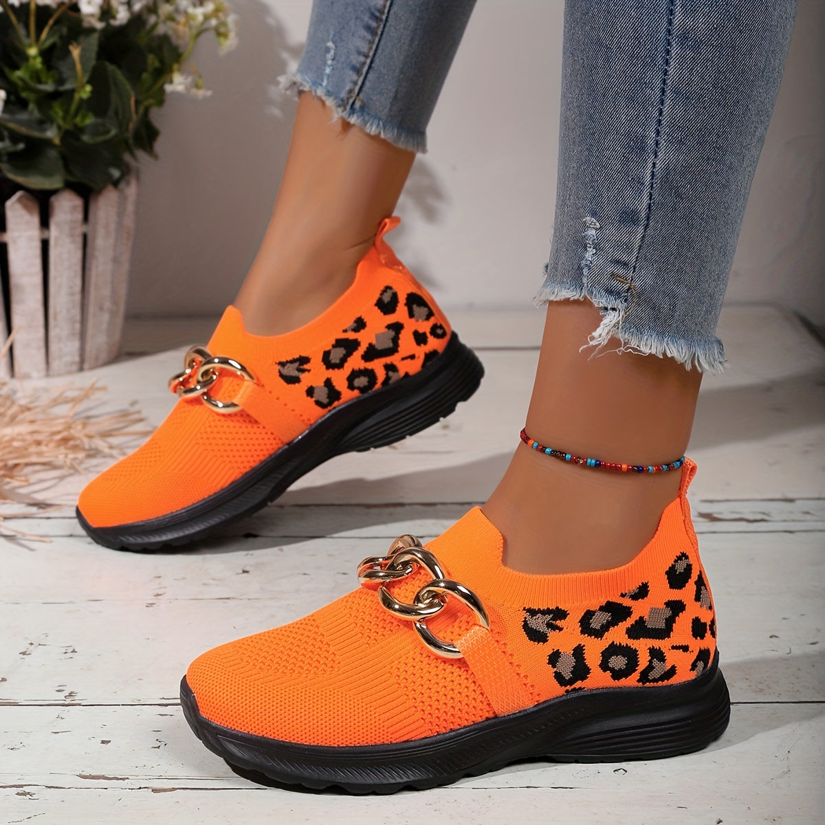 Women's Trendy Leopard Print Shallow Mouth Walking Shoes, Lightweight Low Top Sport Flat Shoes Koningsdag/King's Day