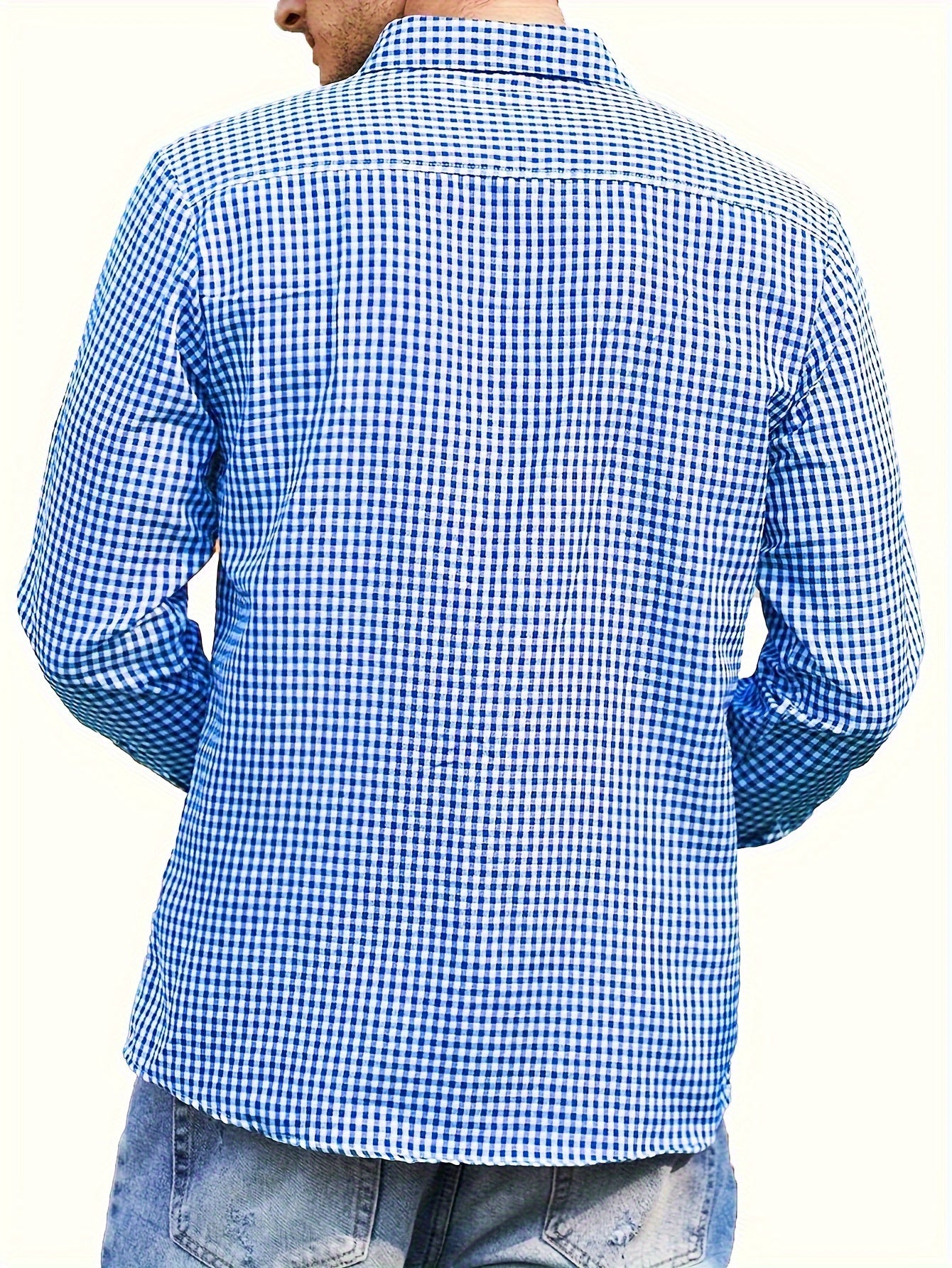 Men's Casual Plaid Long Sleeve Shirt, Polyester Button-Down Regular Fit