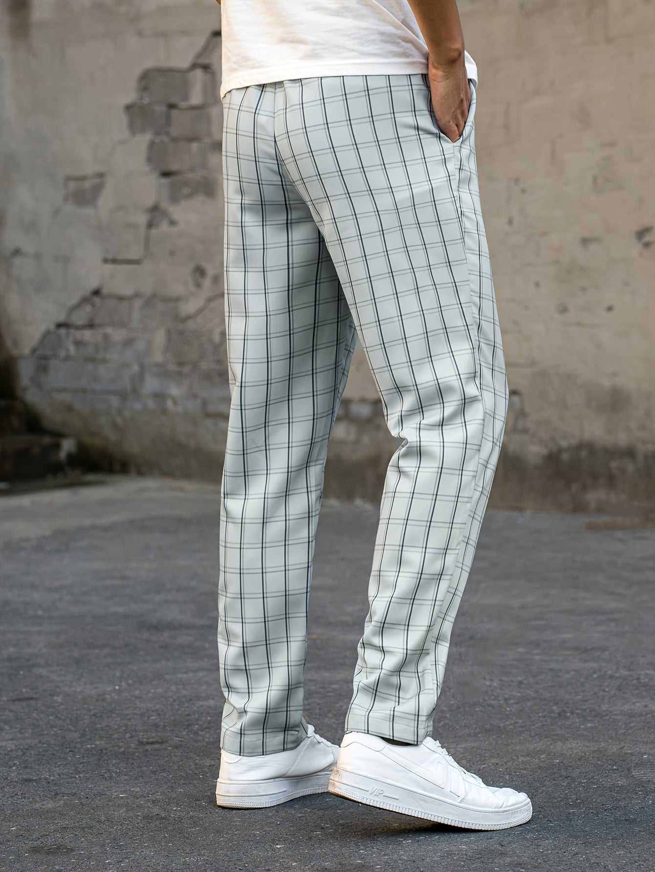 Men's Leisure Fashion Plaid Pattern Dress Pants, Regular Fit Straight Leg Cuffed Casual Bottoms For Business And Formal Party