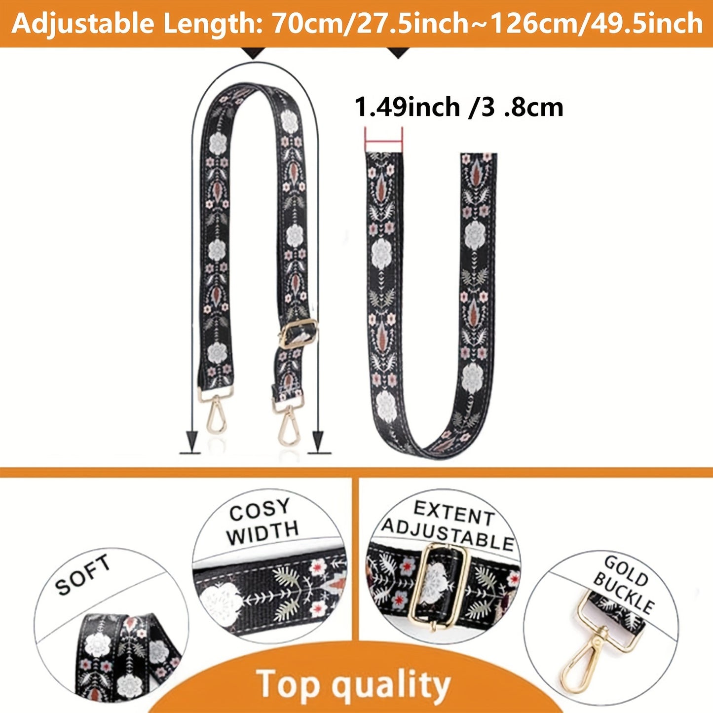 Floral Adjustable Wide Shoulder Handbag Replacement Straps -Comfortable And Stylish Upgrade For Your Purse