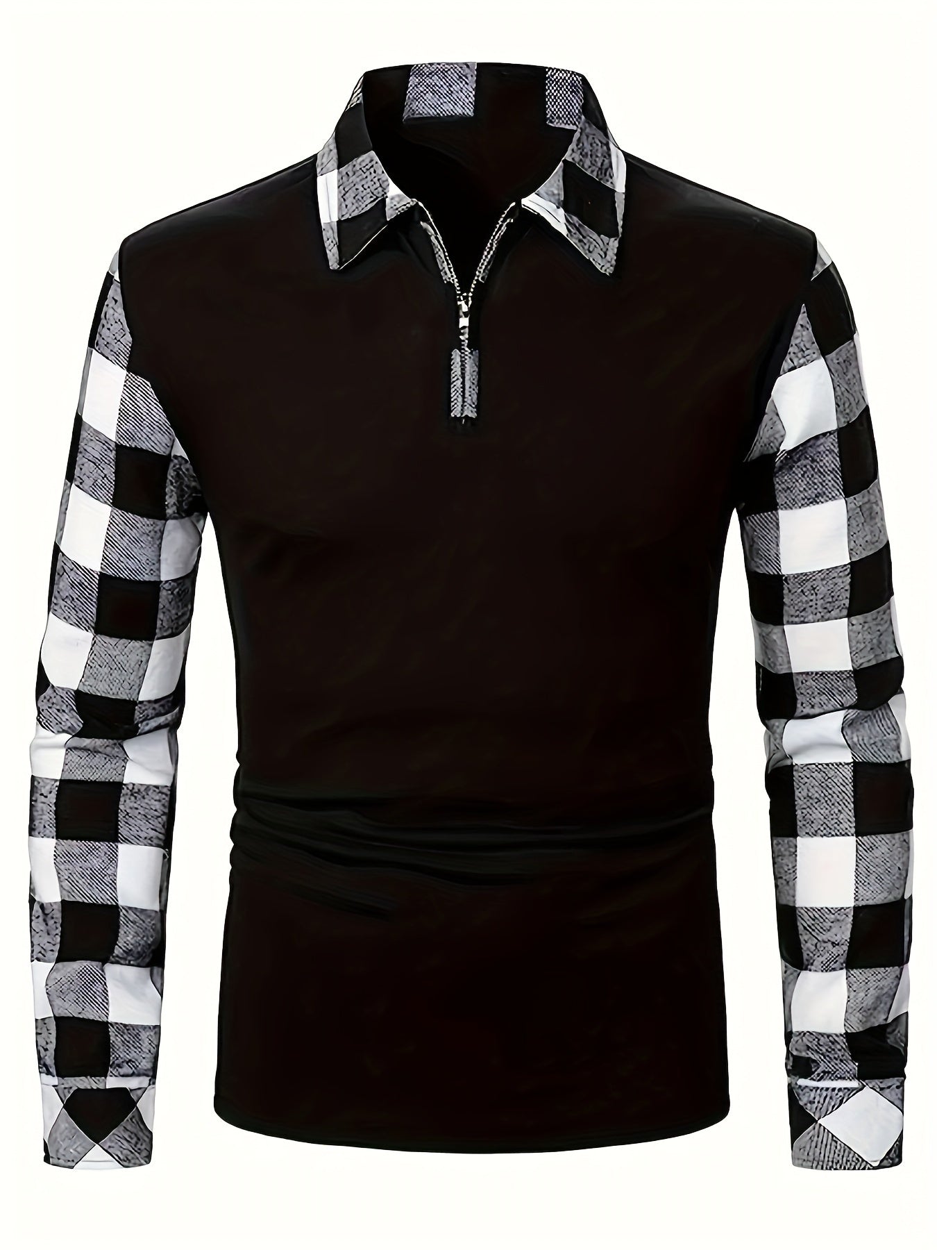 Men's Casual Retro Plaid Lapel 1/4 Zipper Long Sleeve Shirt For Business