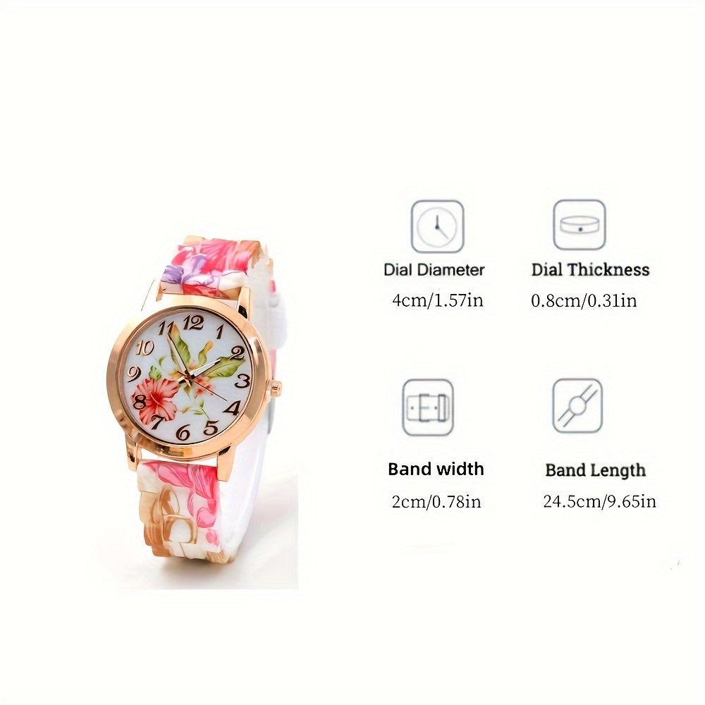 Festive Lady's Floral Watch with Silicone Strap - Quartz Movement, Alloy Case, and Analog Display