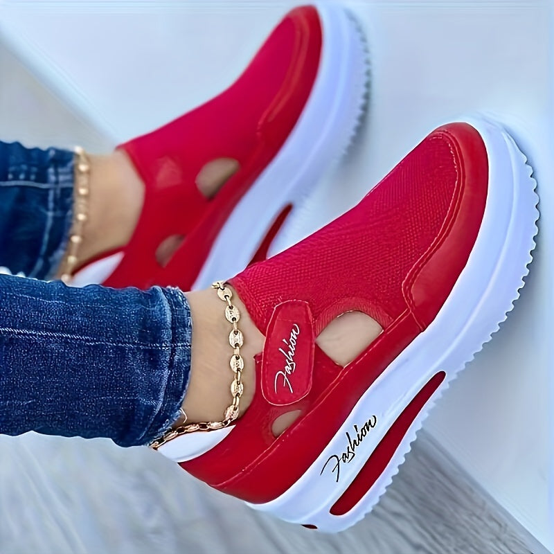 Women's Solid Color Sneakers, Breathable Knit Low Top Outdoor Shoes, Women's Comfortable Shoes