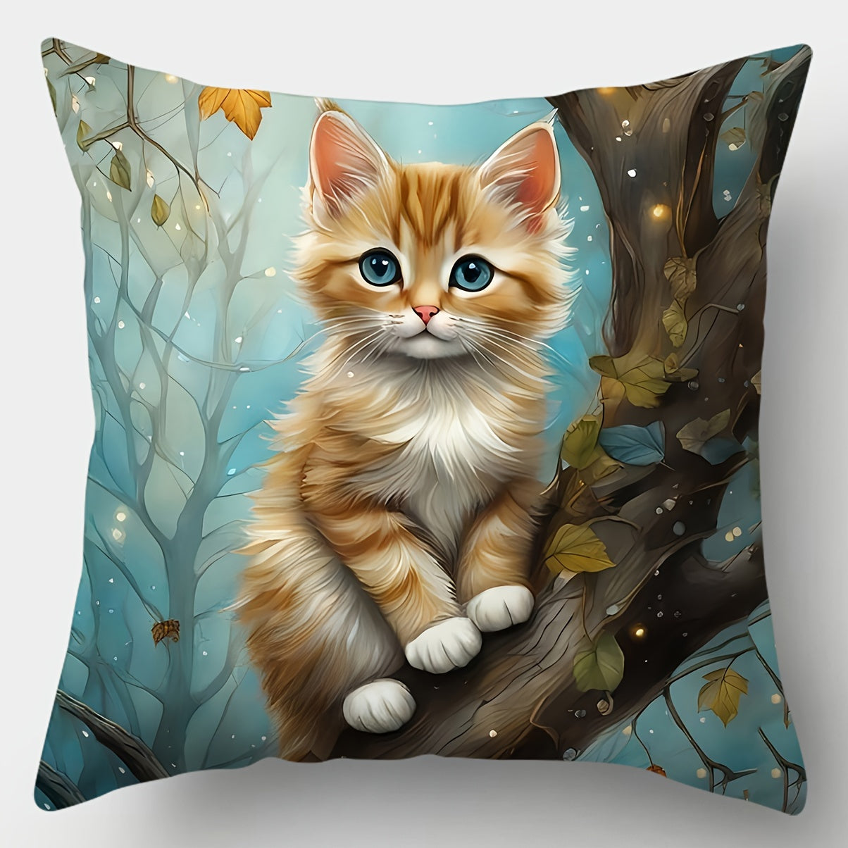 4-Pack Contemporary Throw Pillow Covers, 44.96x44.96 cm Cute Cat Floral Print Pillowcases, Decorative Cushion Covers with Zipper for Home Sofa Bed Decor - Hand Wash Only, Woven Polyester - Living Room Bedroom (Pillow Inserts