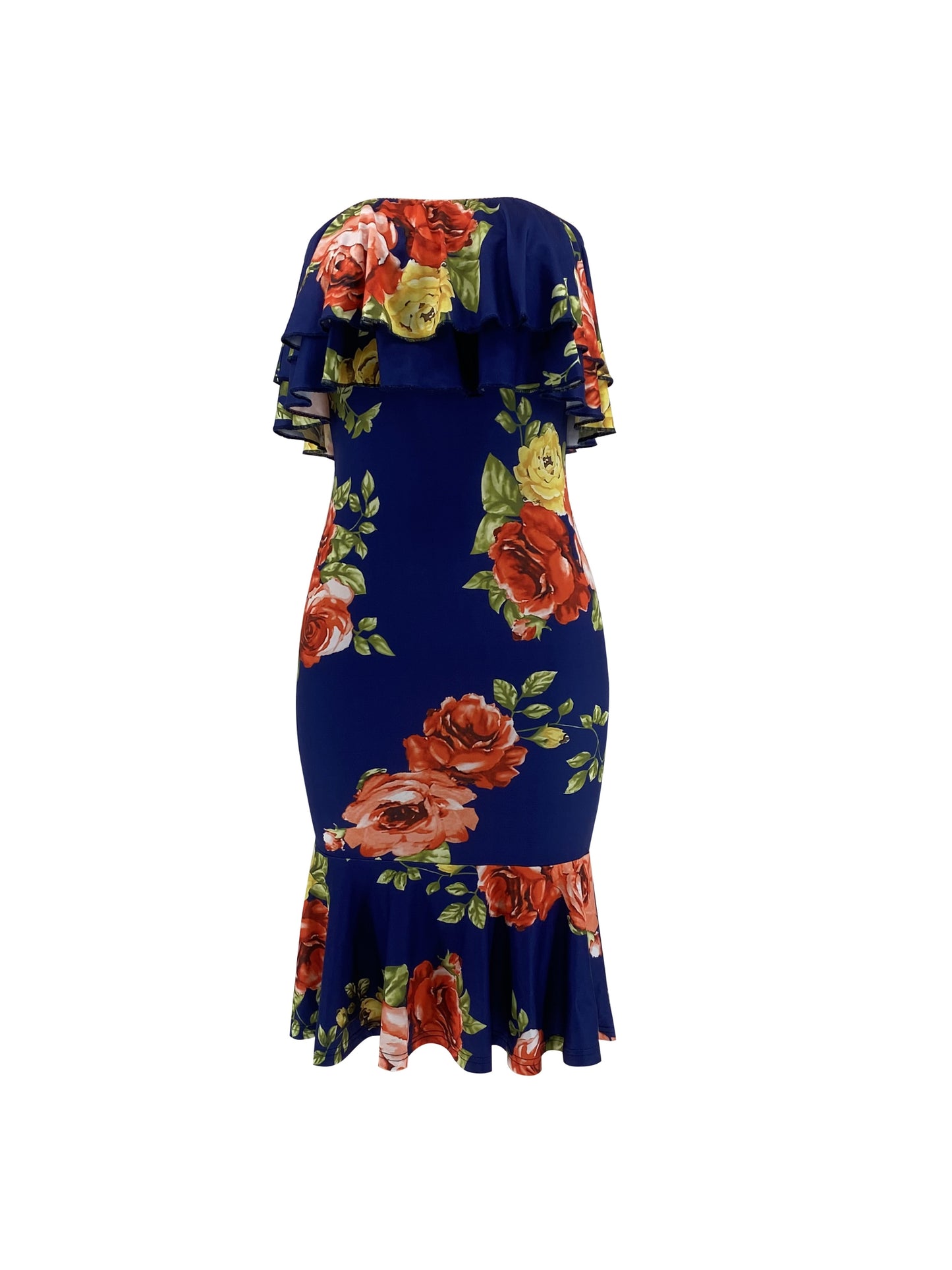 Floral Print Layered Ruffle Trim Dress, Elegant Off Shoulder Bodycon Dress, Women's Clothing